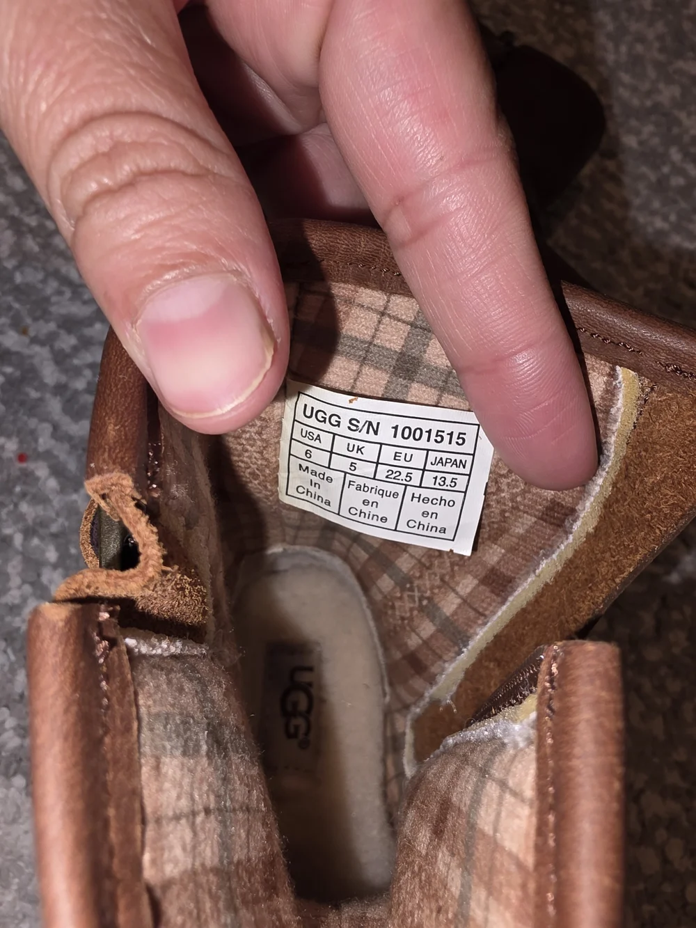 UGG Chestnut Suede Boot with Plaid Lining